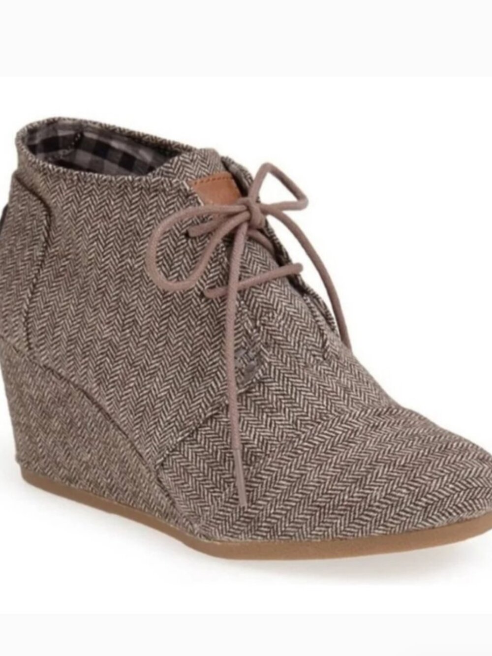 TOMS, Desert Tweed Wedge Booties, Brown & Tan, Size 8, Like New!